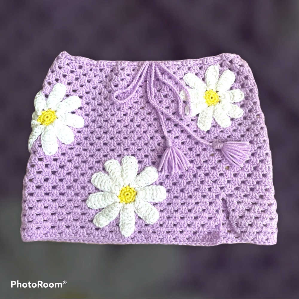 Handmade crochet pastel lavender skirt w/ flowers
